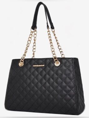Chic Black Quilted Tote Bag with Gold Chain Handles